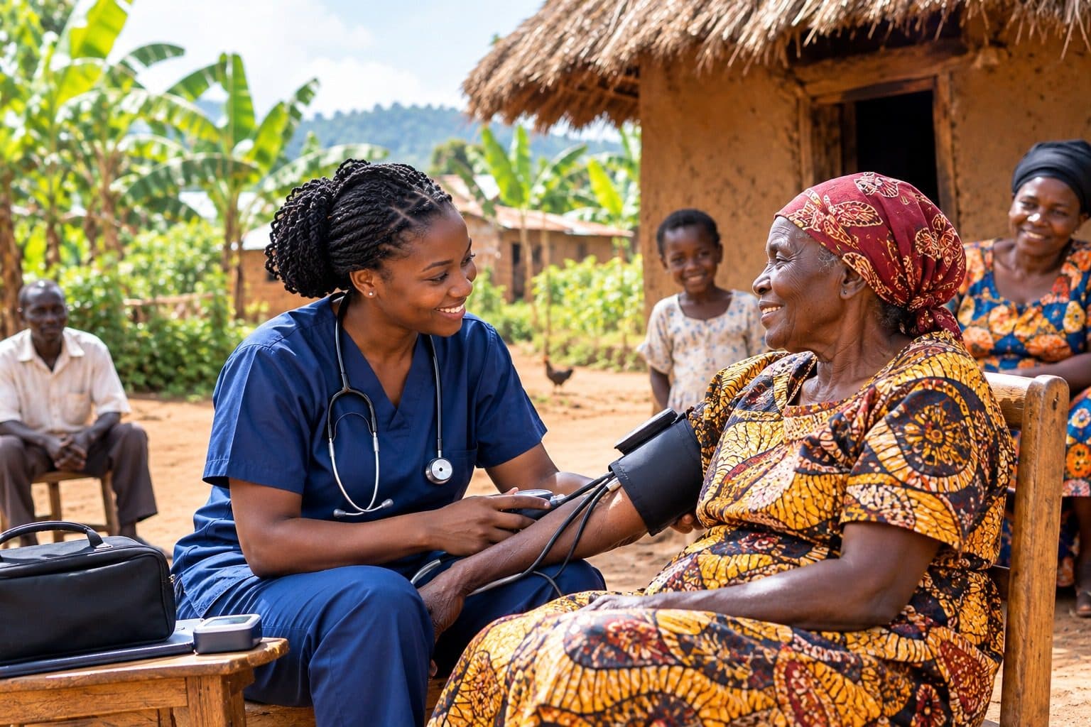 A Nurtura Care nurse checking an elderly patient's blood pressure at home